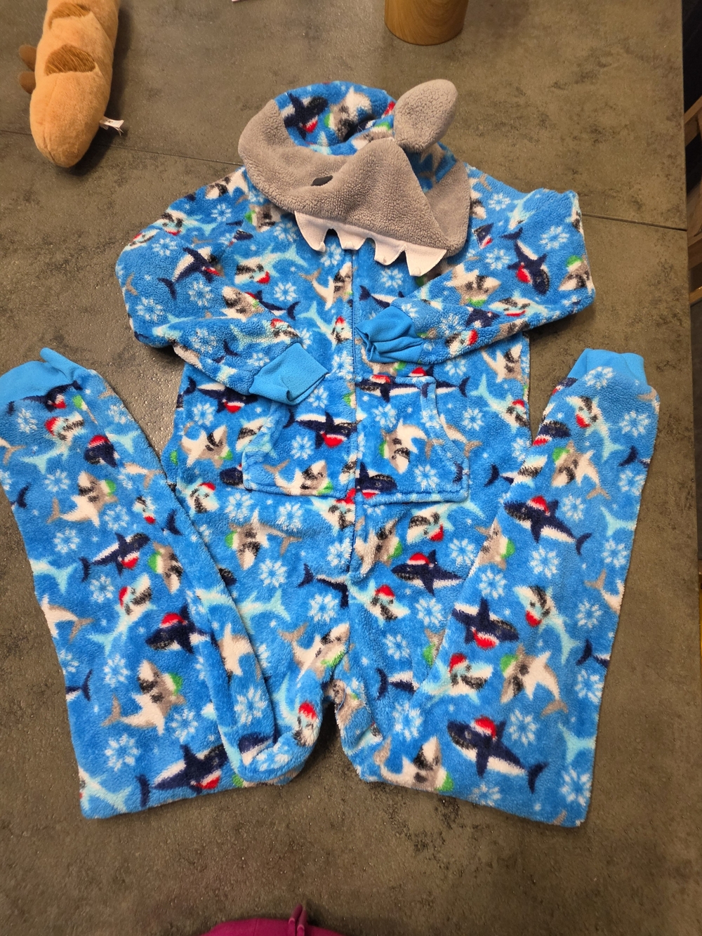 Only Blue Shark Hooded Kids Fleece Pajama Set